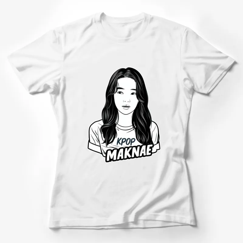 Kpop Maknae Graphic T-Shirt, Stylish Female Portrait Tee, Casual Streetwear, Fashionable Black and White Top Female T-Shirt