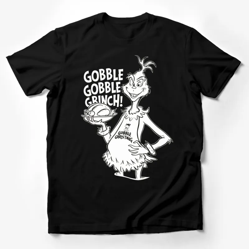 Gobble Gobble Grinch T-Shirt, Funny Christmas Holiday Tee, Black and White Graphic, Unisex Adult Clothing Male T-Shirt