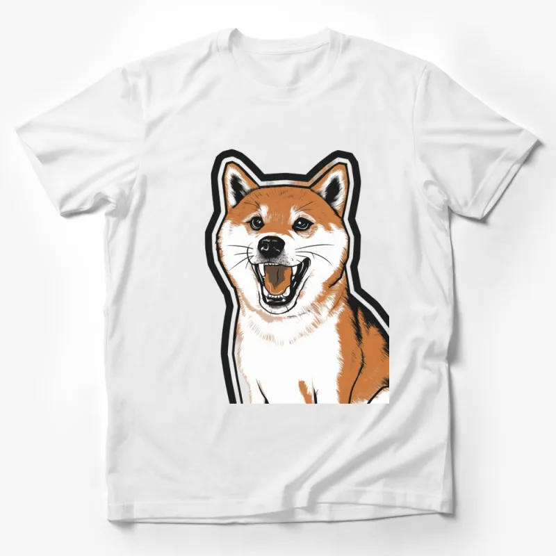 Shiba Inu Dog Graphic T-Shirt, Cute Smiling Dog Portrait Tee, Animal Lover Gift, Unisex Cotton Shirt Male T-Shirt