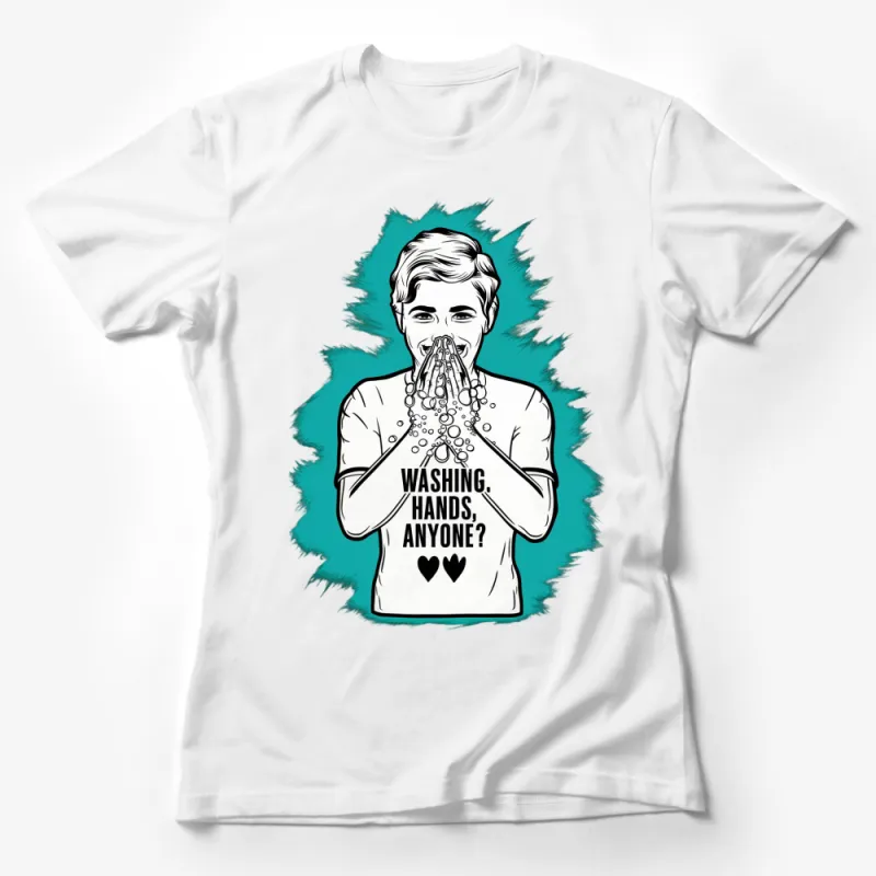 Hand Washing Graphic T-Shirt, Health Awareness Tee, Stay Clean Message Top Female T-Shirt