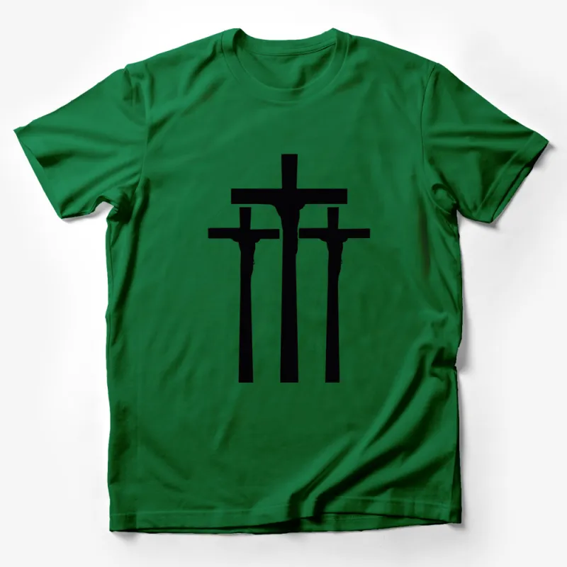 Three Crosses Silhouette Graphic T-Shirt, Christian Faith Tee, Easter Gift, Religious Apparel Male T-Shirt