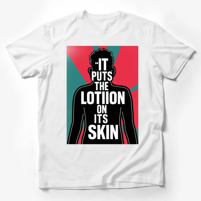 It Puts the Lotion On Its Skin Quote T-Shirt, Movie Quote Tee, Pop Culture Shirt, Black and Red Graphic Male T-Shirt