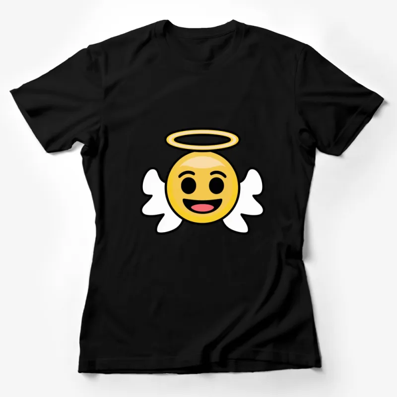 Angel Emoji T-Shirt, Cute Smiling Face with Halo and Wings, Unisex Casual Tee Female T-Shirt