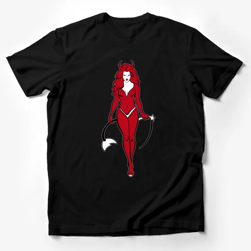 Red Devil Woman Graphic T-Shirt, Vintage Cartoon She-Devil Design, Retro Style Women's Tee Male T-Shirt