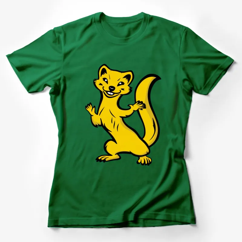 Cartoon Yellow Weasel T-Shirt, Cute Mustelid Graphic Tee, Unisex Kids and Adult Sizes Female T-Shirt