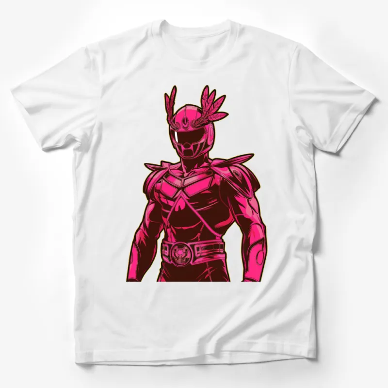 Pink Warrior Hero T-Shirt, Bold Comic Style Graphic Tee, Vibrant Pop Art Top, Unique Superhero Shirt Male T-Shirt