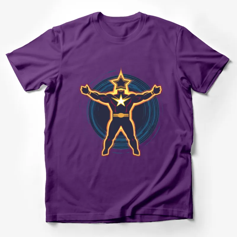 Retro Superhero Star Design T-Shirt, Vintage Comic Hero Graphic Tee, Unique Gift for Comic Fans Male T-Shirt