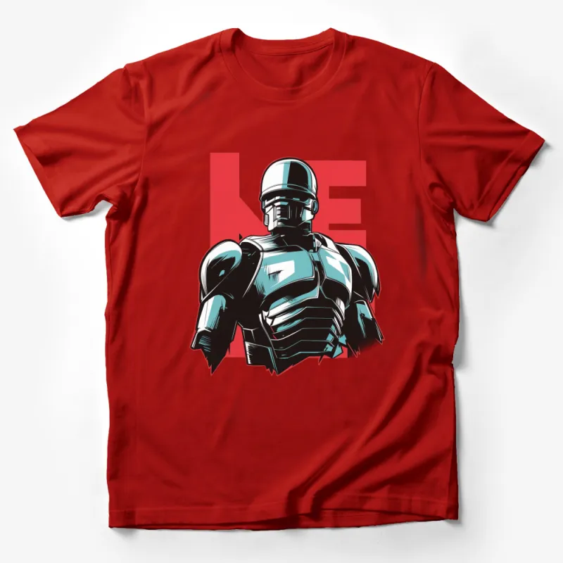 Futuristic Robot Warrior T-Shirt, Bold Red Graphic, Sci-Fi Armor Design, Unisex Tee Male T-Shirt