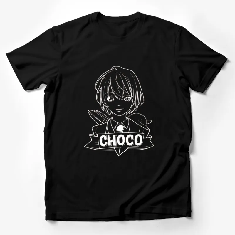 Anime School Girl T-Shirt, Cute Manga Character Tee, Black and White Choco Shirt, Unique Graphic Tee for Teens Male T-Shirt