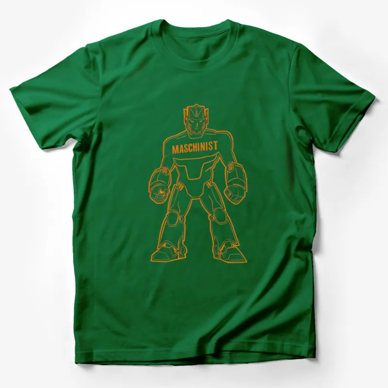 Maschinist Robot Orange Print T-Shirt, Exclusive Mech Warrior Design Tee, Unique Graphic Shirt for Tech Lovers Male T-Shirt