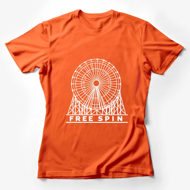 Ferris Wheel Free Spin Graphic T-Shirt, Minimalist Black and White Design, Amusement Park Inspired Casual Wear Female T-Shirt