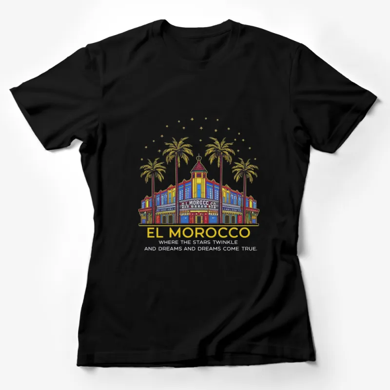 El Morocco Vintage Art T-Shirt, Retro Hotel Palm Trees Graphic Tee, Unique Travel Inspired Shirt Design Female T-Shirt