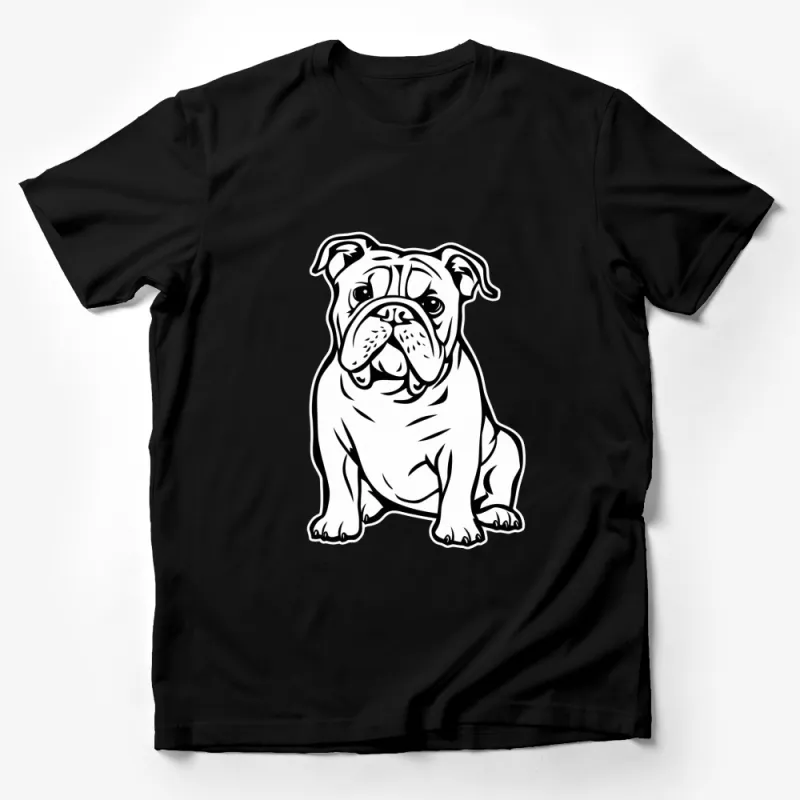 Bulldog Illustration Black T-shirt, Cute Dog Graphic Tee, Unisex Casual Wear, Pet Lovers Gift Male T-Shirt