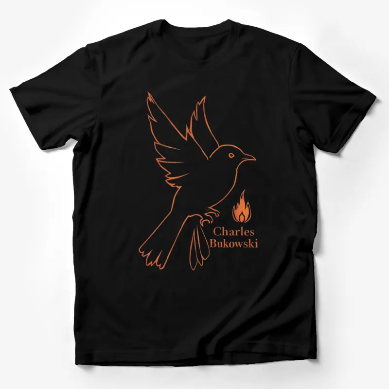 Charles Bukowski Inspired Bird and Flame Graphic T-Shirt, Artistic Literary Tee, Unisex Apparel Male T-Shirt