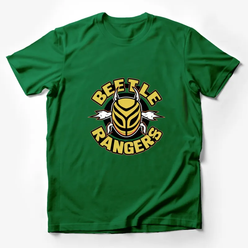 Beetle Rangers Logo T-Shirt, Yellow Black Graphic, Vintage Comic Style Tee, Bold Casual Wear Male T-Shirt