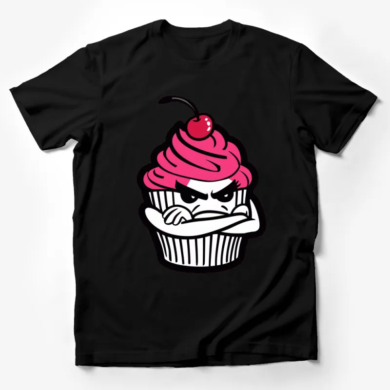 Angry Cupcake T-Shirt, Funny Cartoon Dessert Graphic Tee, Unisex Adult Clothing, Gift for Bakers Male T-Shirt