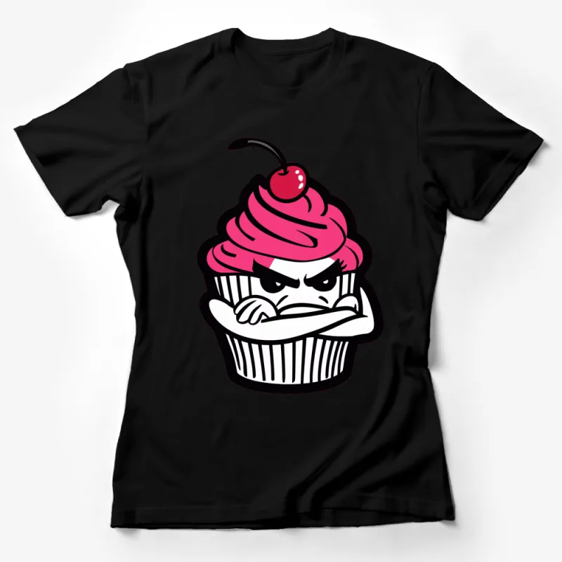 Angry Cupcake T-Shirt, Funny Cartoon Dessert Graphic Tee, Unisex Adult Clothing, Gift for Bakers Female T-Shirt