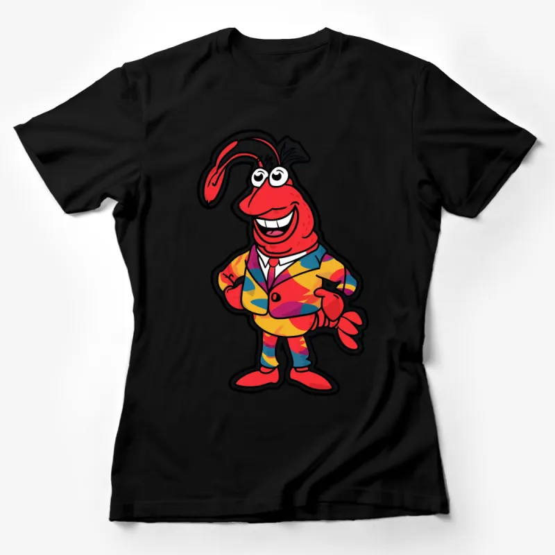 Colorful Cartoon Lobster T-Shirt, Fun Sea Creature Graphic Tee, Unisex Adult and Kids Sizes Female T-Shirt