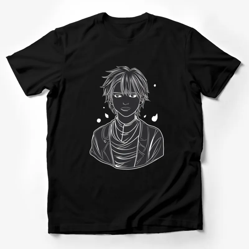 Stylish Monochrome Anime Boy T-Shirt, Trendy Manga Graphic Tee, Perfect Gift for Anime Lovers Male T-Shirt