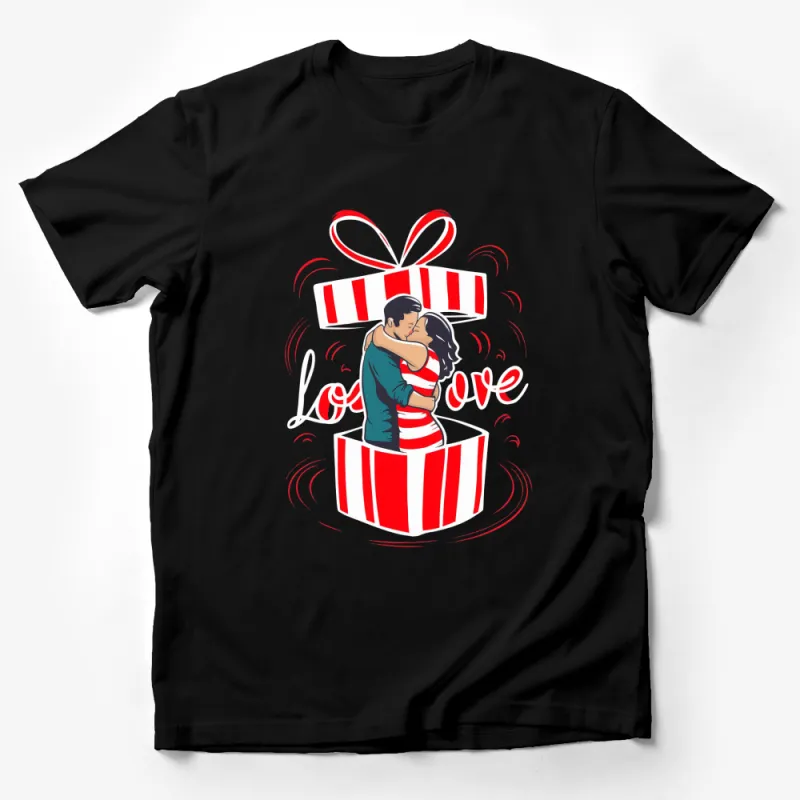 Romantic Couple Embrace T-Shirt, Love Gift Illustration, Valentine's Day Special Tee, Unique Love Present Design Male T-Shirt