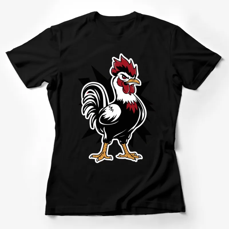 Bold Rooster Graphic T-Shirt, Striking Chicken Star Design, Farm Animal Casual Wear Female T-Shirt