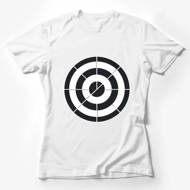 Black and White Target Circle Graphic T-Shirt, Modern Minimalist Design Tee, Unisex Apparel Female T-Shirt