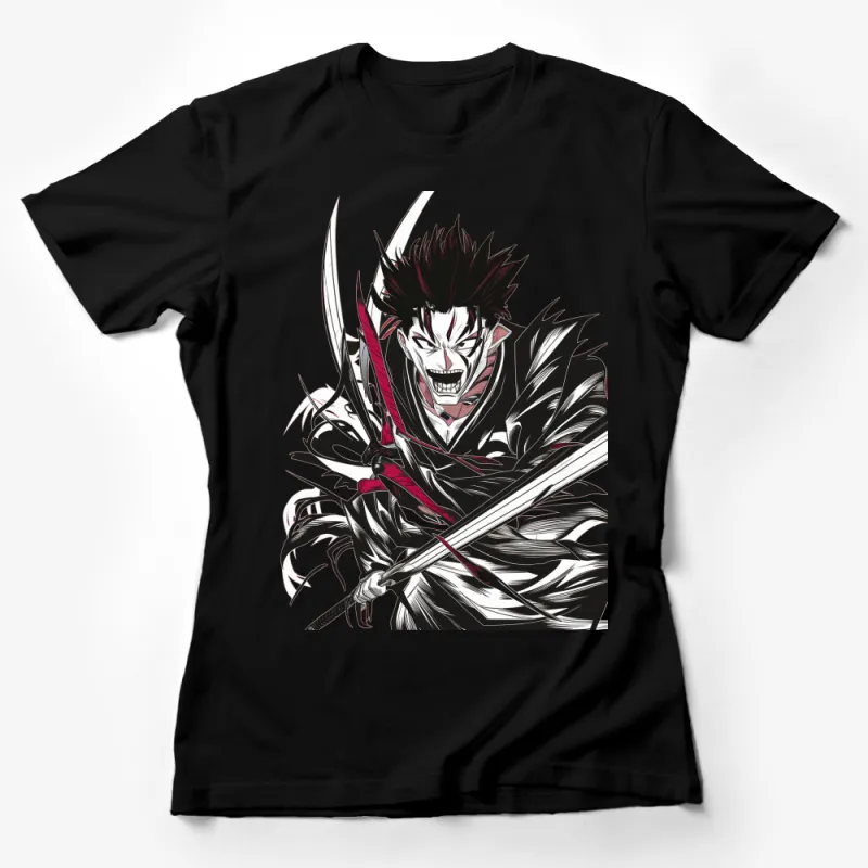 Anime Warrior T-Shirt, Men's Black Graphic Tee, Samurai Inspired Design, Cool Streetwear, Vibrant Artwork Apparel, Unique Gift for Anime Fans Female T-Shirt