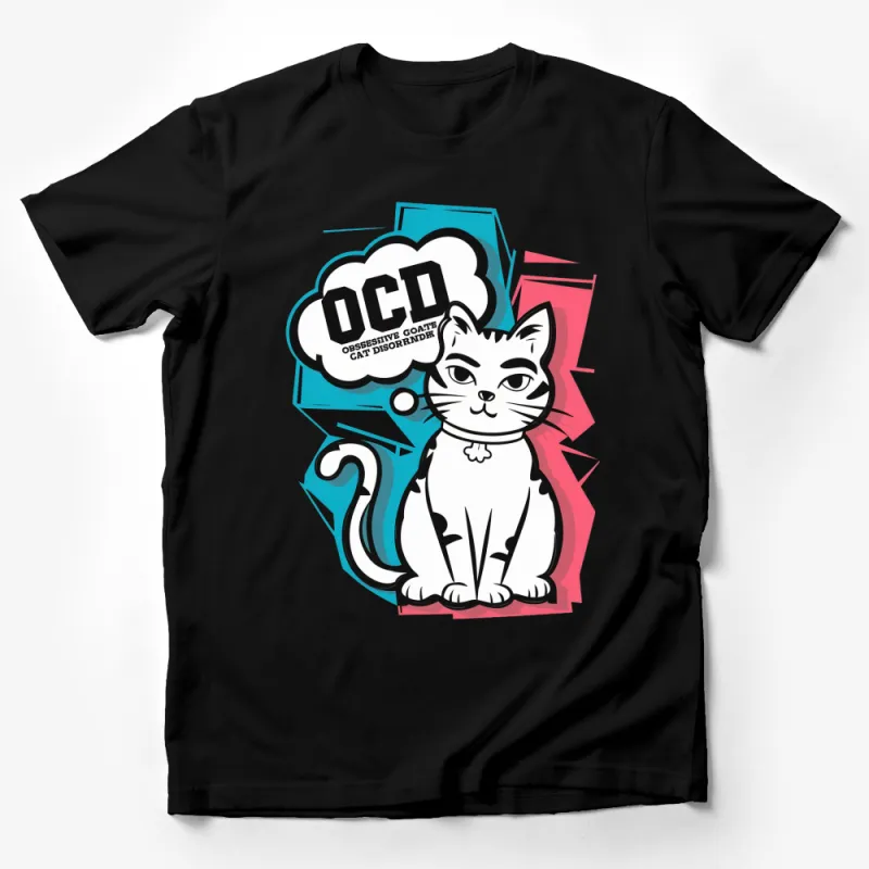 Funky Cat T-Shirt, OCD Obsessive Cat Disorder, Colorful Graphic Tee, Unisex Male T-Shirt