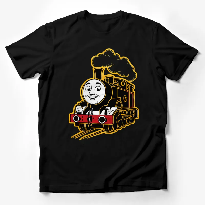 Colorful Train Character T-Shirt, Smiling Locomotive Graphic Tee, Kids and Adults Apparel Male T-Shirt