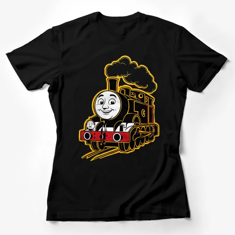 Colorful Train Character T-Shirt, Smiling Locomotive Graphic Tee, Kids and Adults Apparel Female T-Shirt