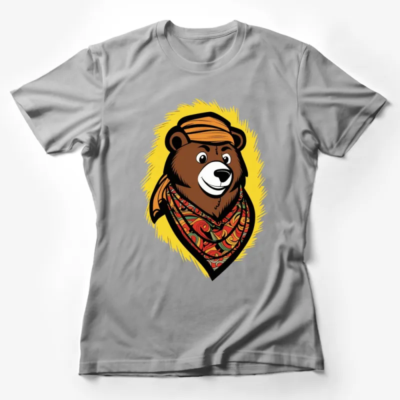 Stylish Bear in Hat and Scarf Graphic T-Shirt, Colorful Animal Design Tee, Unisex Fashion Female T-Shirt