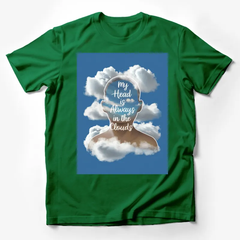 Head in the Clouds Graphic T-Shirt, Inspirational Sky Blue Tee, Dreamy Cloud Silhouette, Casual Streetwear Male T-Shirt