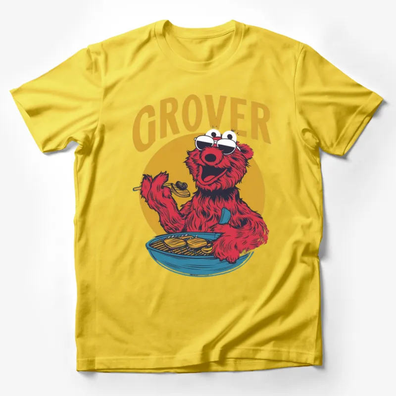 Grover Eating Cookies Cartoon T-Shirt, Sesame Street Inspired Fan Art Tee, Kids and Adults Sizes Male T-Shirt