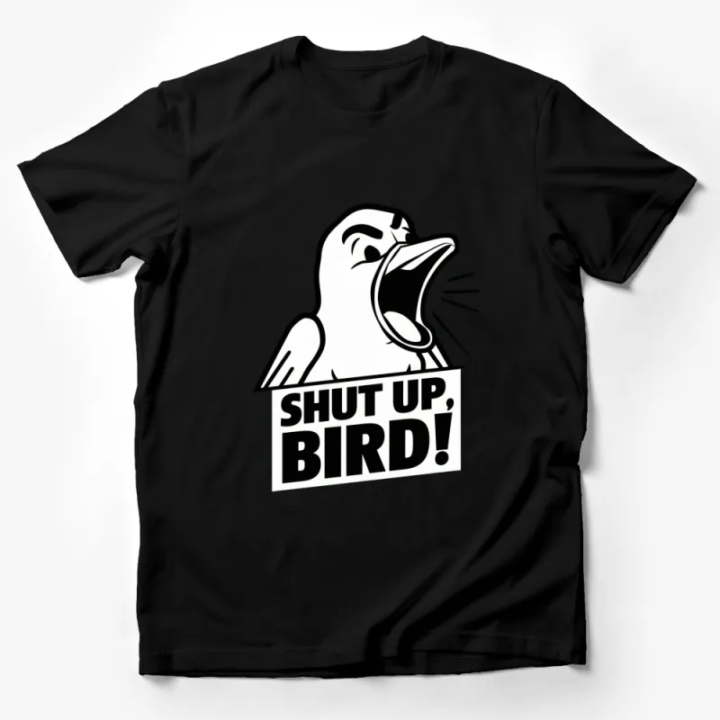 Shut Up, Bird Seagull Graphic T-Shirt, Funny Bird Lover Gift, Black and White Casual Tee Male T-Shirt