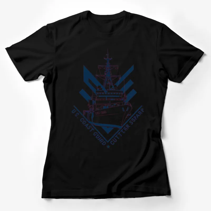 US Coast Guard Cutter Spar Graphic T-Shirt, Navy and White Military Ship Tee, Maritime Defense Apparel Female T-Shirt