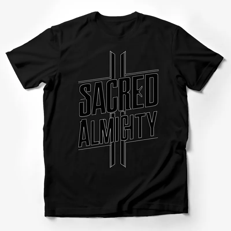 Sacred Almighty Cross Graphic T-Shirt, Bold Black and White Unisex Tee, Spiritual Christian Faith Shirt Male T-Shirt