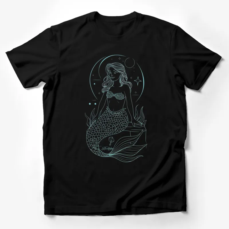 Women's Mermaid Graphic Tee, Aquatic Fantasy Design, Moon and Stars, Stylish Casual Wear Male T-Shirt