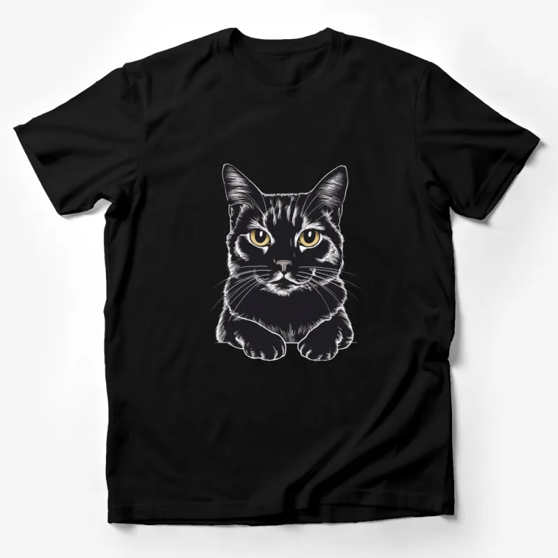 Black Cat T-Shirt, Cute Feline Face Graphic Tee, Unisex Cat Lover Apparel, Unique Pet Illustration Shirt, Gift for Cat Owners Male T-Shirt