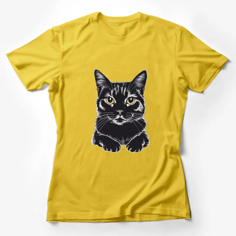 Black Cat T-Shirt, Cute Feline Face Graphic Tee, Unisex Cat Lover Apparel, Unique Pet Illustration Shirt, Gift for Cat Owners Female T-Shirt