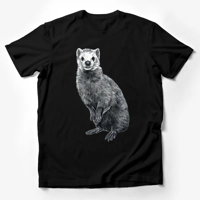 Hand-drawn Ferret Art T-Shirt, Nature Lover Graphic Tee, Unique Wildlife Animal Illustration, Casual Unisex Apparel Male T-Shirt