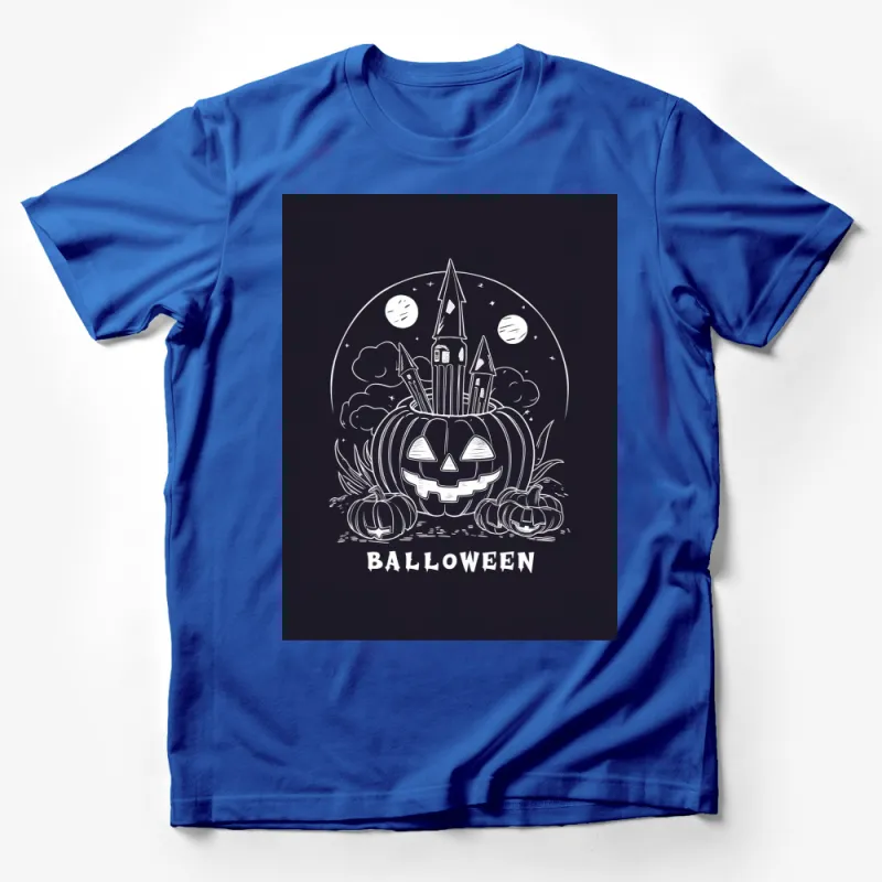 Halloween Pumpkin Castle T-Shirt, Spooky Full Moon Graphic Tee, Unisex Black Halloween Shirt Male T-Shirt