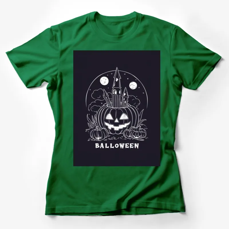 Halloween Pumpkin Castle T-Shirt, Spooky Full Moon Graphic Tee, Unisex Black Halloween Shirt Female T-Shirt