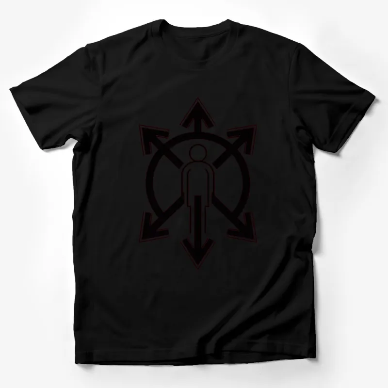 Graphic T-Shirt with Symmetrical Arrow and Human Figure Design, Unisex Modern Tee Male T-Shirt