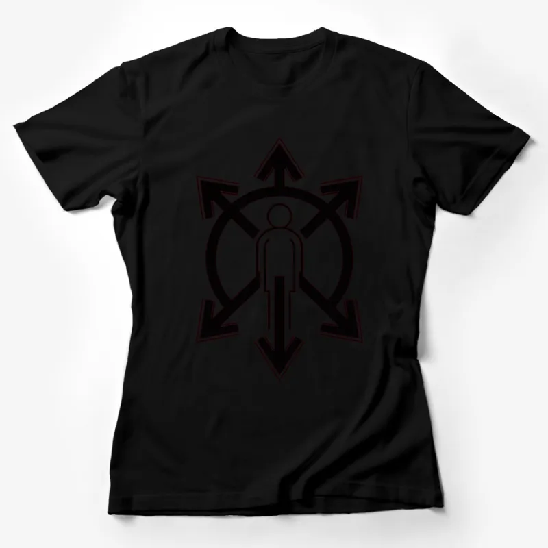 Graphic T-Shirt with Symmetrical Arrow and Human Figure Design, Unisex Modern Tee Female T-Shirt