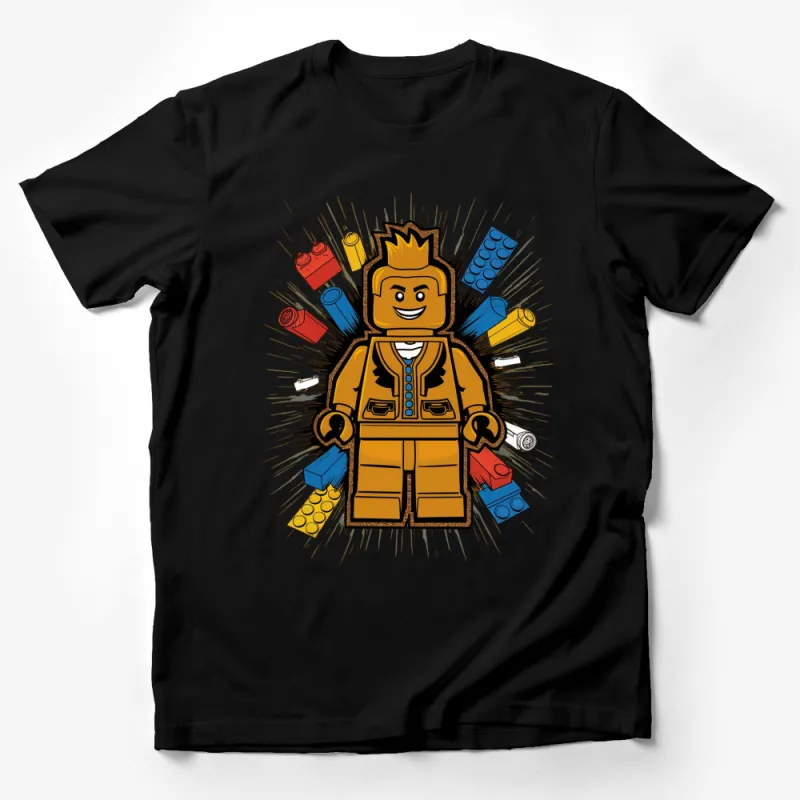 Colorful Lego-Inspired Building Blocks Character T-Shirt, Kids and Adults Apparel Male T-Shirt