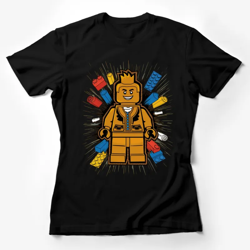 Colorful Lego-Inspired Building Blocks Character T-Shirt, Kids and Adults Apparel Female T-Shirt