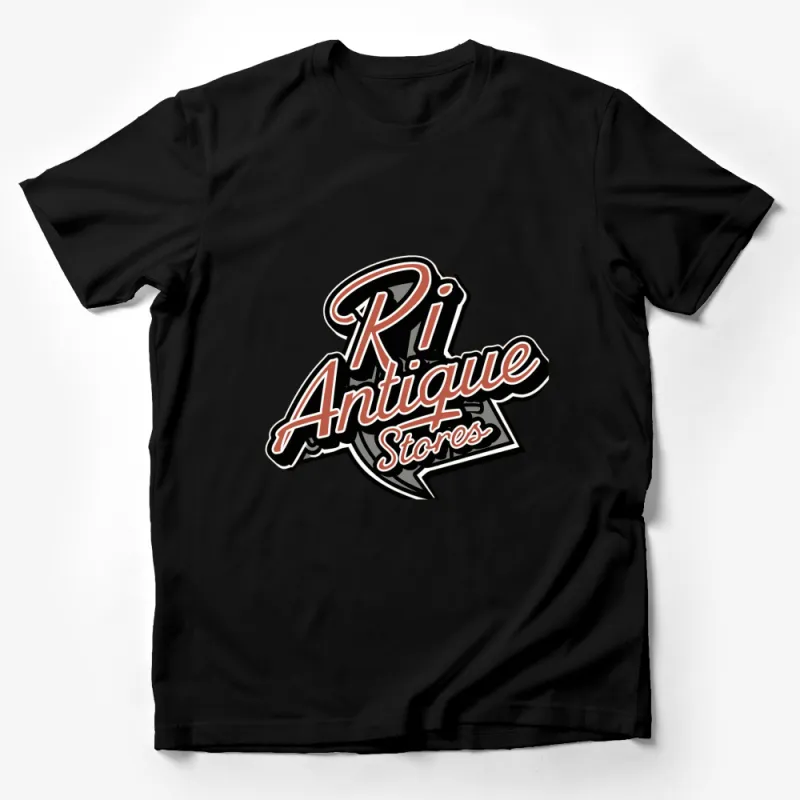 Vintage Ri Antique Stores Logo T-Shirt, Classic Retro Style Apparel, Black and White Graphic Tee, Unisex Fashion Male T-Shirt