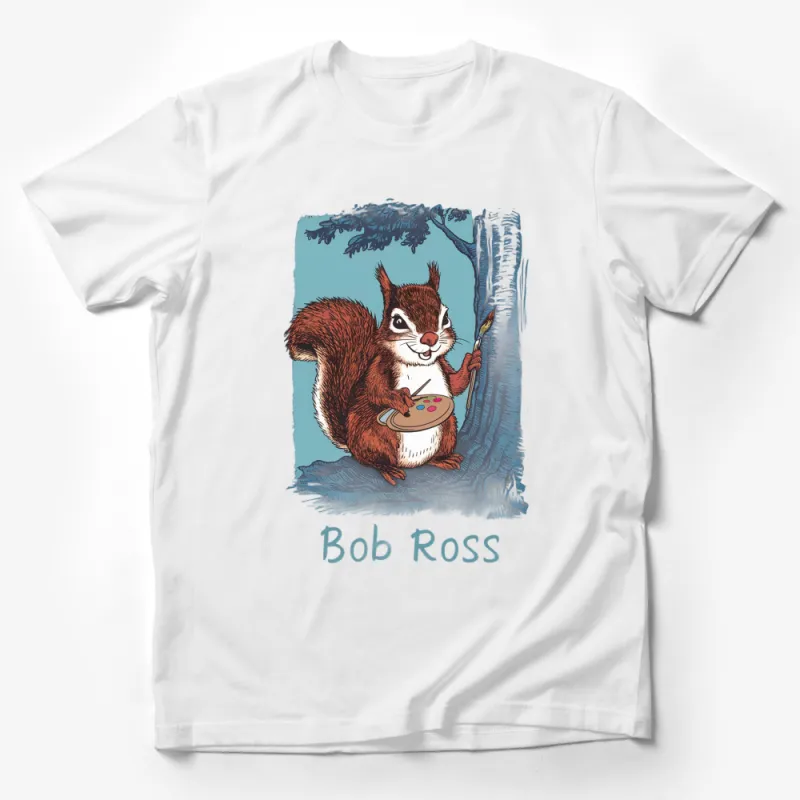 Artist Squirrel T-Shirt, Bob Ross Inspired Animal Art, Unique Illustration Tee, Quirky Art Lover Gift Male T-Shirt