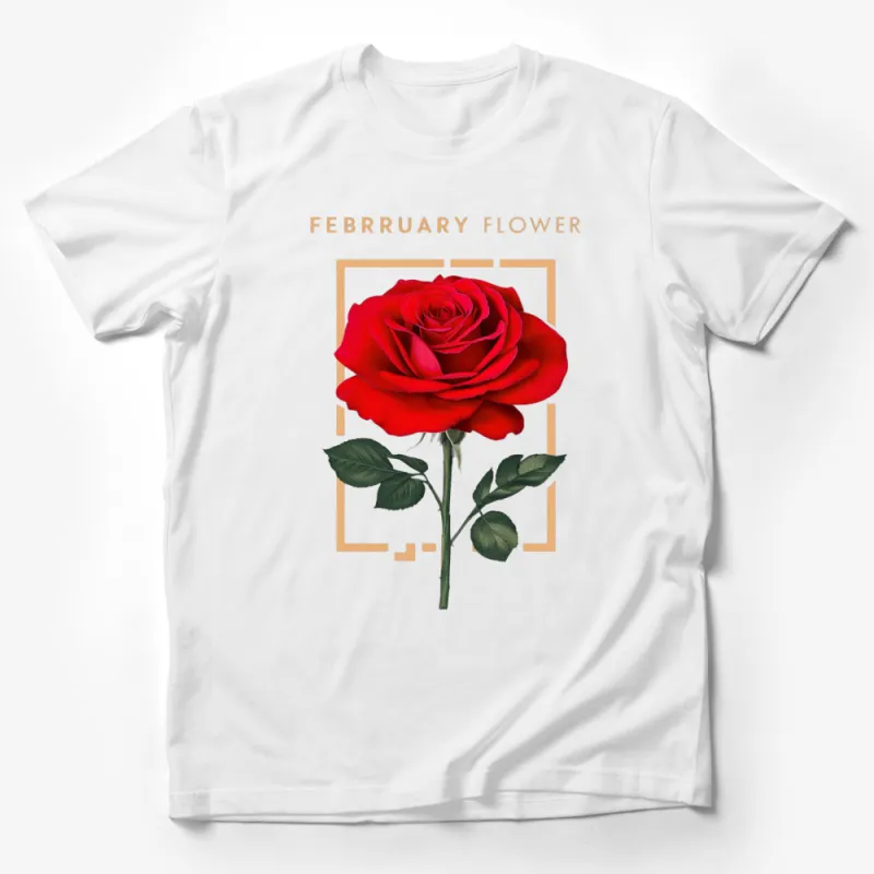 Beautiful Red Rose T-Shirt, February Flower Graphic Tee, Floral Design Fashion, Romantic Gift for Her Male T-Shirt