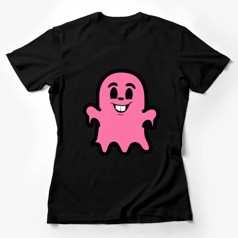 Cute Pink Ghost Cartoon Graphic T-Shirt, Funny Halloween Unisex Tee, Casual Fall Apparel Gift Female T-Shirt